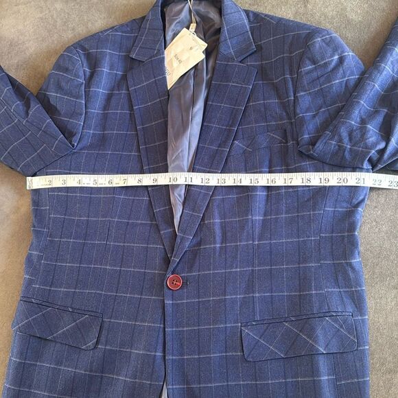 Men’s Blue Plaid 3 Piece Slim Fit Suit Notched Lapel Jacket 40 Pants 36 NWT - Picture 8 of 15